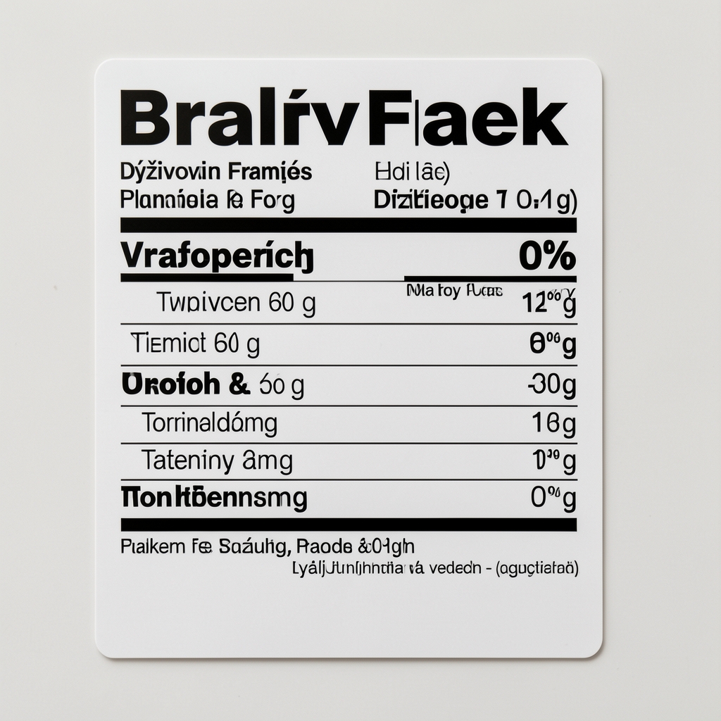 Detail etikety Bralvek s riadkami výživových údajov a čistým typografickým rozložením